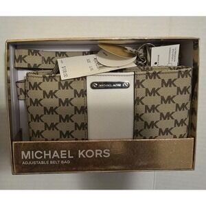 Michael Kors Adjustable Belt Bag Fanny Logo Sz L/XL Tan White Fanny Pack MK Logo